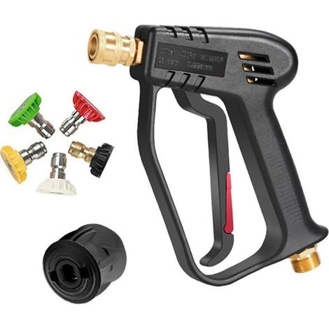 Lntyq Pistolet de Lavage Haute Pression, 4000 PSI, Interface M22 (14 mm) et Interface Rapide Karcher avec 5 Embouts de Buse d'eau pour Nettoyage de Voiture