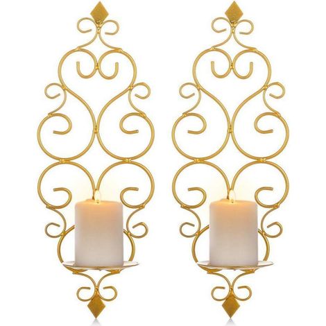 Wandkerzenhalter 2er Set Metall Gold, faltbar, für Teelichter & Stumpenkerzen (1/5)
