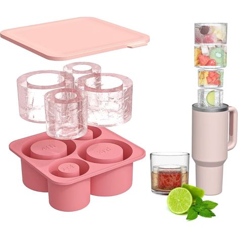 Molde de silicona para hielo con tapa, compatible con tazas térmicas Stanley.