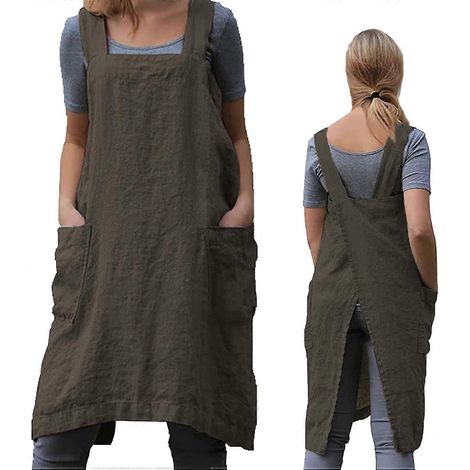 Gartenschürze, Damen-Schürze mit gekreuztem Rückenteil und Taschen, japanische Schürze für Gartenarbeit, Kochen, Malen und Backen
