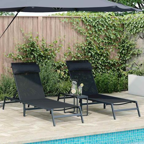 Sonnenliegen 2-Person 3 pcs Schwarz und Anthrazit Stahl
