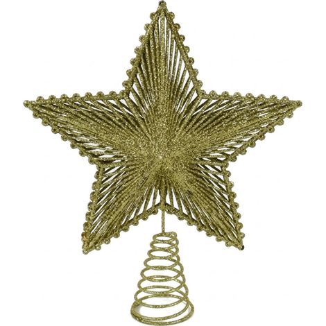 Puntale per Albero di Natale oro a Stella Glitterata in Metallo cm 26   con Base a Spiralelargo 20 cm Topper Decorativo Elegante per Addobbi Natalizi Tradizionali e Moderni (1/3)
