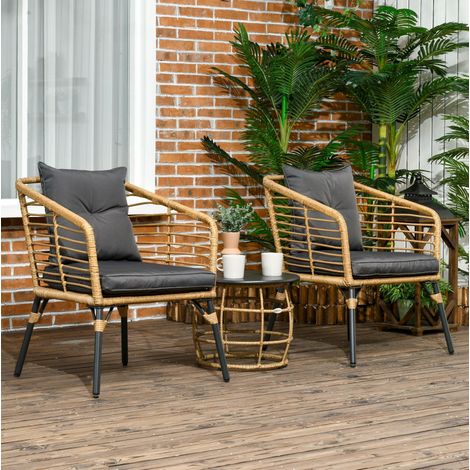 Ensemble de jardin 3 pièces en résine tressée PE couleur sable avec table basse et 2 chaises, OKWISH (1/5)