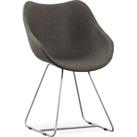 Sedia da pranzo con braccioli - Similpelle - PU - Stylix - Nero - Clun Grigio scuro