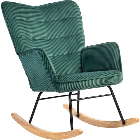 Fauteuil Bascule DESIGN - Accoudoirs & Structure Bois - Corde Tressée Vert Foncé -Salon/Chambre (1/5)