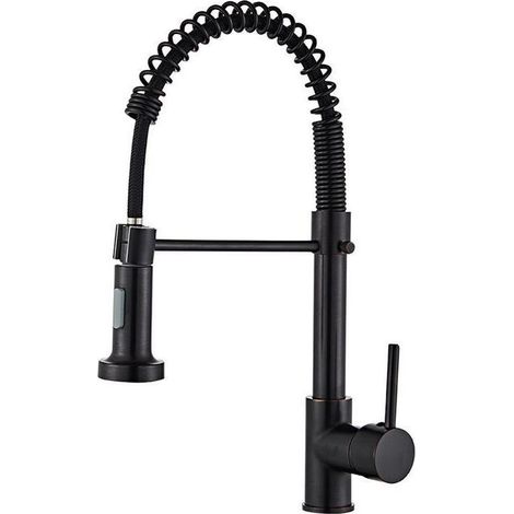 Grifo de cocina negro mate con rociador extraíble negro (1/4)