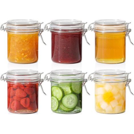 Seis pequeños tarros de cristal de 237 ml tapa, anillos sellado transparentes resistentes corrosión, tarros cristal tarros almacenar alimentos (1/5)