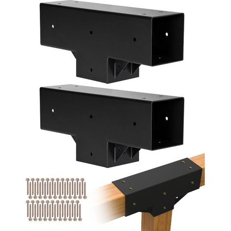 92x92 mm Lot de 2 Support Pergola en T Connecteur 3 Voies Acier Carbone Fixation Poteau pour Poutres Bois Toit Plat (1/5)