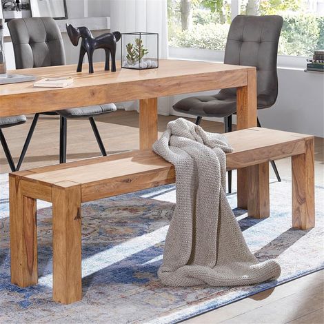 Esszimmer Sitzbank Massiv-Holz Akazie Holz-Bank Natur-Produkt Küchenbank im Landhaus-Stil B/H/T ca. 160/45/35cm (1/5)