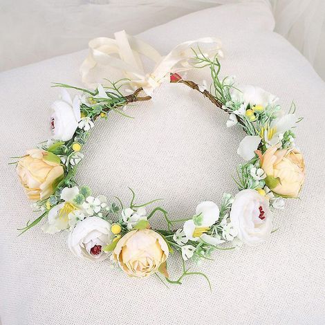 floral Guirlande Couronne Demoiselle, Femmes Bandeaux, Couronne De Fleurs, Rose Floral Coiffure Et Ensemble De Bracelet, Bandeau Rglable Pour Par (1/5)