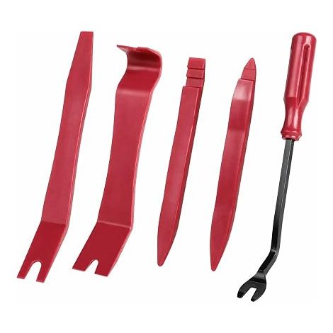 Outil Demontage Garniture Voiture 5 Pièces, Outil Demontage Garniture Voiture, Kit Demontage Plastique Voiture pour Voiture Radio Audio Garniture Intérieure Dash Tableau de Bord (Rouge) (1/5)