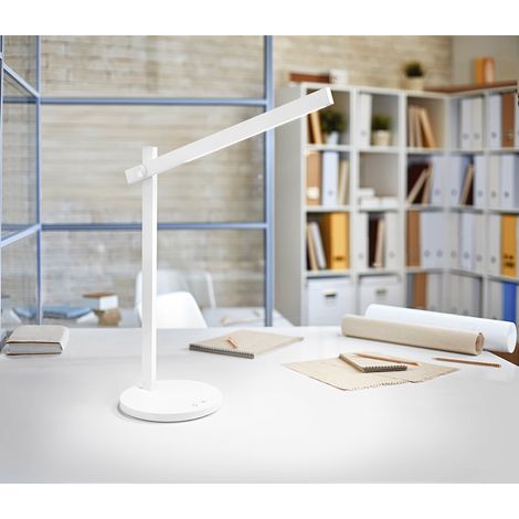 Lampe De Table Ruler Led 7W, Structure En Aluminium Et Plastique, Dimmerable 3 Niveaux, 3 Températures De Couleur, Couleur Blanche H.76 Cm - Perenz