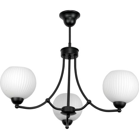 Lámpara de techo colgante clásica negra con pantalla de cristal blanco 15-392 bodo