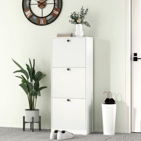 Ensemble de meubles d'entrée - Armoire à Chaussures 3 Clapets, Commode Étroite Blanche 47x26x120 cm pour 12 Paires (1/5)