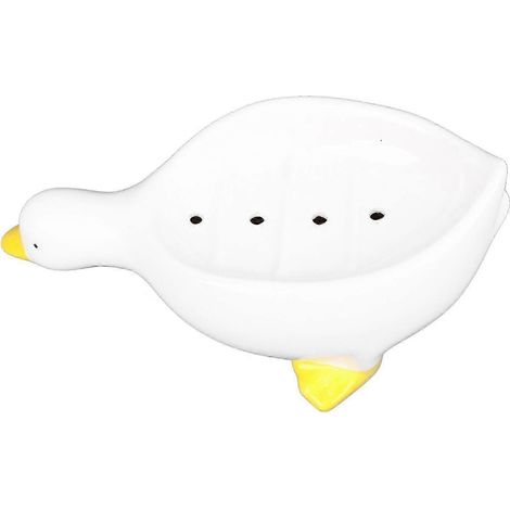 Porte-savon en céramique en forme de canard, porte-savon auto-drainant en forme de canard avec trou d'évacuation, convient aux salles de bains et aux cuisines, d'excellente qualité. (1/5)