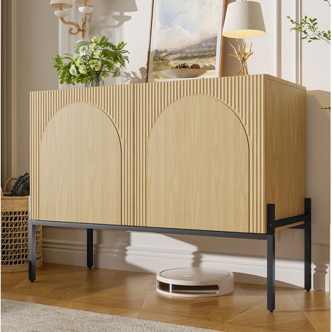 Buffet 2 portes, 100x40x75 cm, avec rangement, en panneaux de particules, décor bois naturel (1/5)