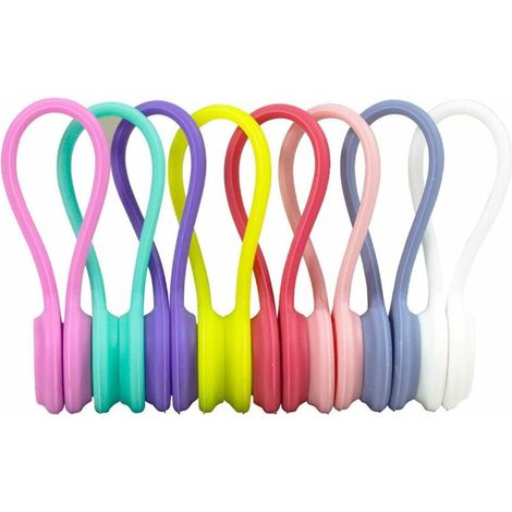 Magnetic and Magnetic Cable Ties Pack of 8 Reusable Cable Ties Adjustable Drawstring Management Rubber Torsion Ties for Headphones USB Cables (Random Multiple Colors) (1/5)
