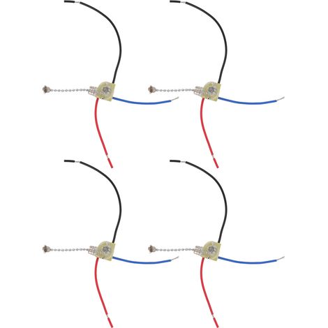 Lot de 4 interrupteurs à chaînette pour ventilateur de plafond, 3 fils, 250 V/125 V, couleur chromée. (1/5)