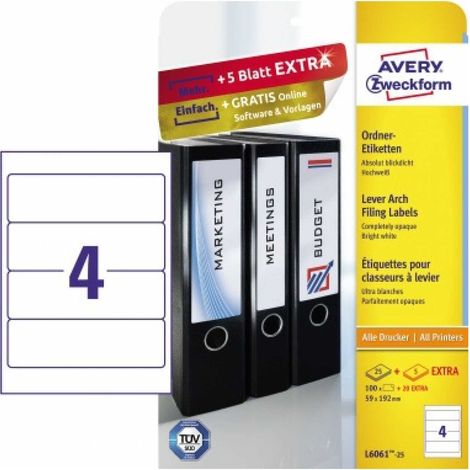 Ordnerrückenetikett ultragrip breit/kurz 59 x 192 mm (B x H) selbstklebend ohne Griffloch weiß 120 Etik./Pack. (1/5)