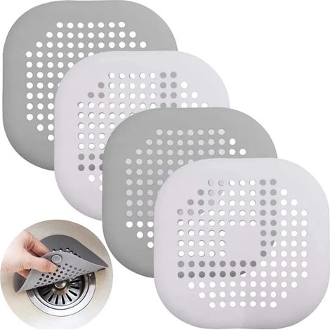Vierteiliges Silikon-Abflussfilterset, Duschabflussfilter, Duschabflussabdeckung, Spülbeckenfilter, Haarfänger für Badezimmer, Badewanne und Küche. (1/5)