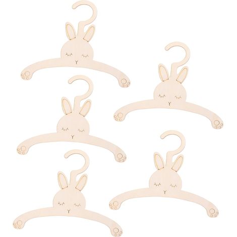 CCYKXA  Set mit 5 Baby-Kleiderbügeln aus Holz – Niedliche Hasenform – Kleiderbügel für Kinderkleidung, Hüte und Dekorationen – Ideal für den Kindergarten (1/5)