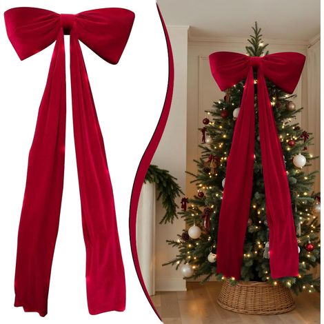 Nœud Papillon - Velours Rouge - 183 cm - Décoration Intérieure Noël - Pour Arbre À Cadre Fenêtre Cheminée - 1 Pièce (1/5)