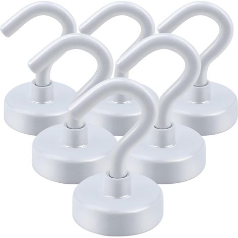 Crochets magnétiques (paquet de 6 blancs), crochets en S magnétiques robustes de 25 lb pour salle de classe, réfrigérateur, suspension, cabines, (1/4)