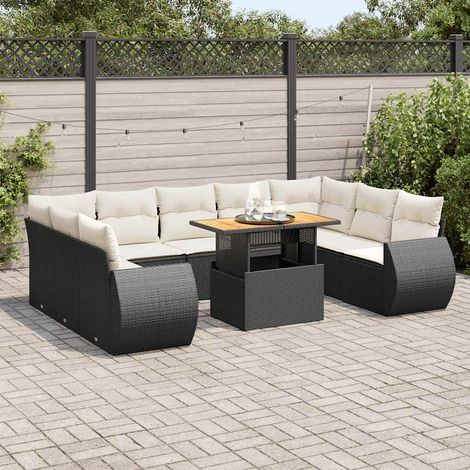 Set de sofás de jardín y cojines 10 pzas ratán sintético negro vidaXL (1/5)