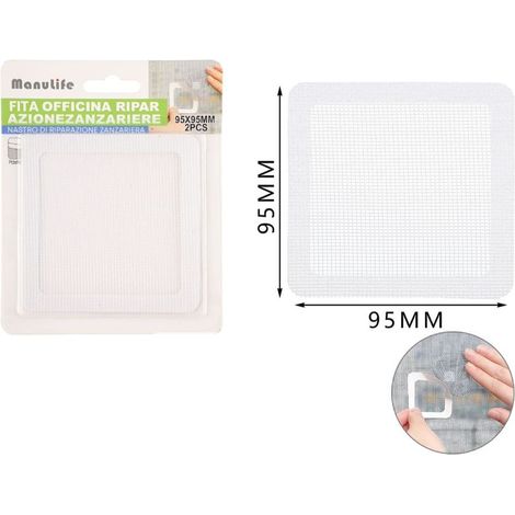 TrAdE Shop Traesio - Set 2 Toppe Adesive Rete Bianca Per Riparazione Fori Strappi Zanzariere Da 95x95mm 622154 - (1/3)