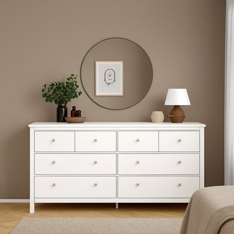 Dmora - Kommode Josette, Wohnzimmerbuffet, Wohnzimmer-Sideboard, Moderne Küchen-Speisekammer, 160x38 h80 cm, Weiß (1/5)