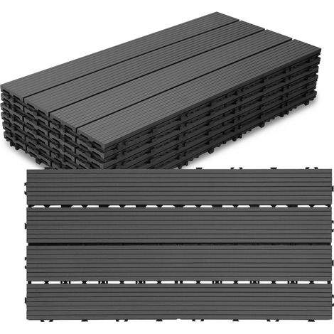 SWANEW Piastrella per terrazza Piastrelle per giardino ad incastro Rivestimento Piastrelle ad incastro in legno composito WPC 60x30 antracite 18pz (1/5)