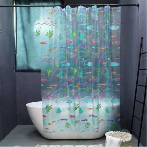 (Taille : 180 x 200cm)Rideau De Douche Translucide Bleu, Rideau De Douche Imperméable EVA, Rideau De Séparation De Salle De Bain, Monde sous-Marin (1/5)