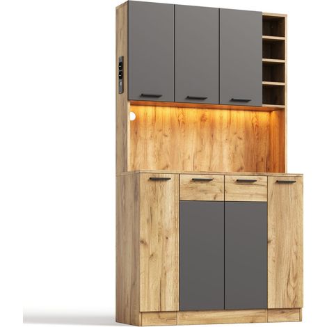 Vitrine 180 x 100 x 40 cm meuble de rangement éclairage led prise intégrée rangement vertical coulissant épices 4 niveaux (1/4)