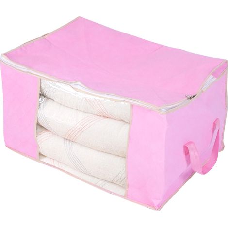 Sac de rangement pour couette non tissé imperméable à l'humidité, avec fenêtre transparente (rose horizontal) (1/4)
