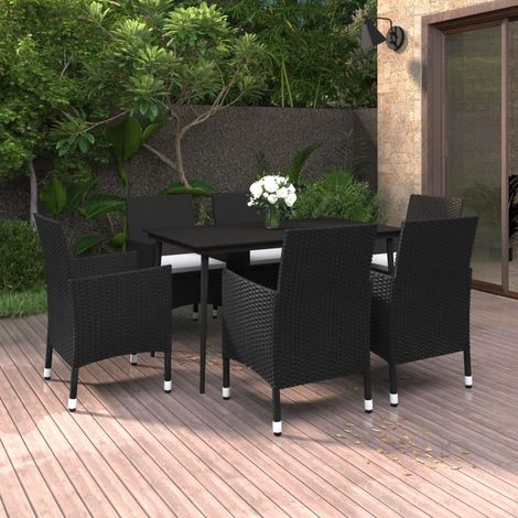 7 pcs Mobilier à dîner de jardin Ensemble table et chaise de jardin coussins Résine tressée Verre RTITTK43558 (1/5)