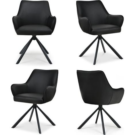 Bon Furni Piel sintética Silla de comedor Negro, Set de 4, giratoria 360°, ergonómica con cojín de muelles, cremallera oculta y patas ajustables