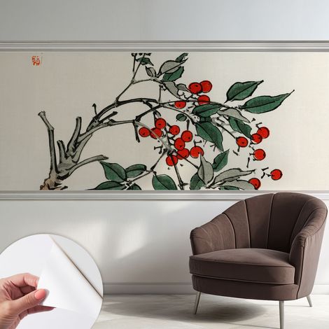 Papier peint adhésif avec colle pour décoration moderne de salon chambre à coucher cuisine et bureau Facile Une branche de baies 250x104 cm (1/5)