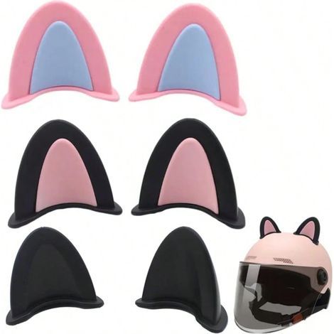 Set mit 2 Katzenohren-Helmaccessoires: perfekt für E-Bikes und Motorräder, rosa Katzenmotiv, niedlicher und lustiger Look. (1/5)