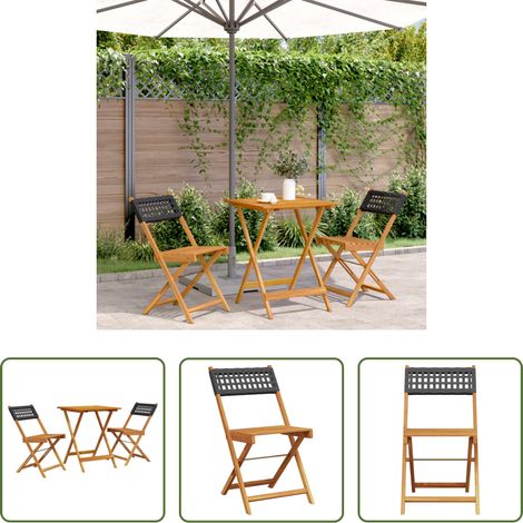 vidaXL Meuble d'extérieur -  Ensemble de bistro 3 pcs noir résine tressée et bois massif (1/5)