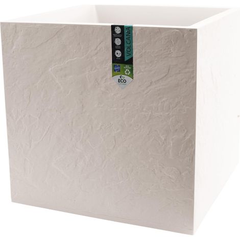 EDA – Jardinière carrée Volcania effet pierre 49,5 x 49,5 x 49,5 cm – 57 L – Beige calcaire – Polypropylène anti UV et non gélif