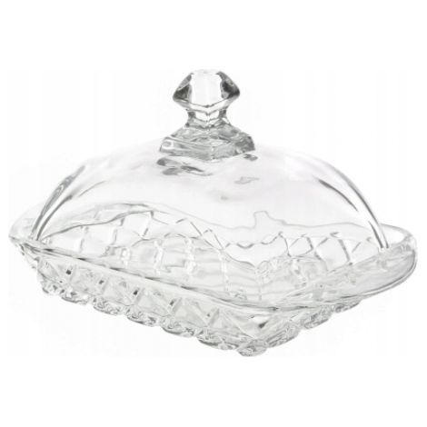 Beurrier en verre transparent avec couvercle Karo 17x10 cm