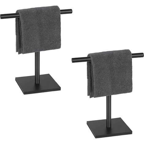 2X Support de Porte-Serviettes pour Salle de Bain, Porte-Serviettes sur Pied en Acier Inoxydable, Barre à Serviettes pour Salle de Bain - Noir (1/2)