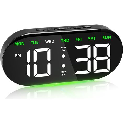 Réveil Digital avec Veilleuse Grand Écran LED 7 Pouces Double Alarme Luminosité Réglable Snooze Port USB de Charge Affichage (1/5)
