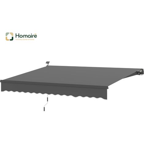 HOMAIRE Markise solaire extensible avec manivelle, protection UV 50+, pour terrasse, balcon et véranda, gris