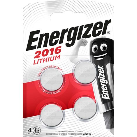 Energizer Pilas de Botón de Litio CR2016 3V 90mAh - Paquete de 4