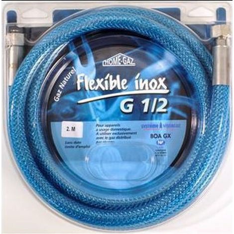 Tuyau flexible inox gaz naturel 2.00 m – Filetage plomberie – Pression nominale 4 bar – Certifié pour installations gaz