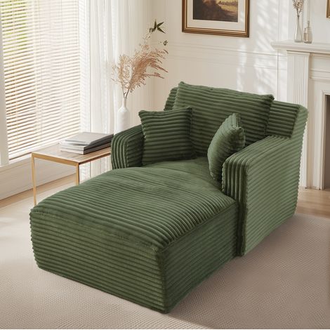 Chaise longue 166x100x82 cm verde de terciopelo acanalado, sin montaje, 1 plaza MEUBLIV (1/5)