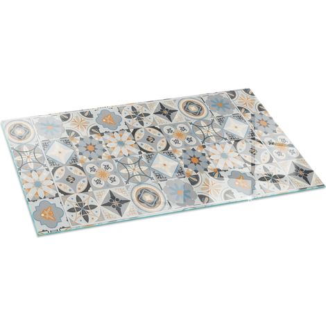 Glasplatte für Kaminofen Sicherheitsglas Schutzplatte Glasbodenplatte für Kamin Hitzeschutz für Kamin Funken Mosaikmuster auf Fliesen 140x70 cm