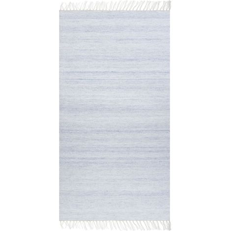 Tapis Bleu Clair en Matière Synthétique 80 x 150 cm Fait Main avec Franges Malhia