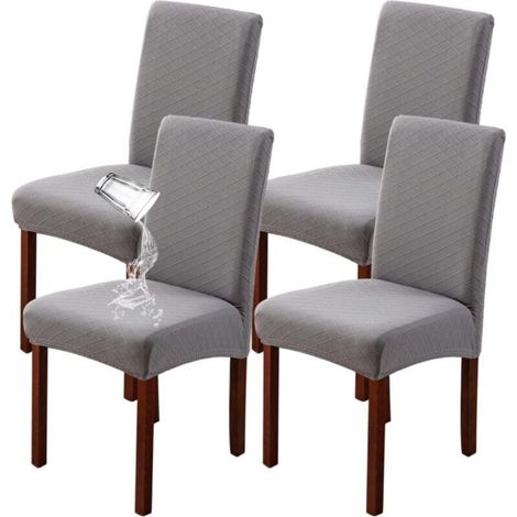 Set of 4 modern, removable and washable stretch dining chair covers (light grey, 4 pieces) (1/5)
